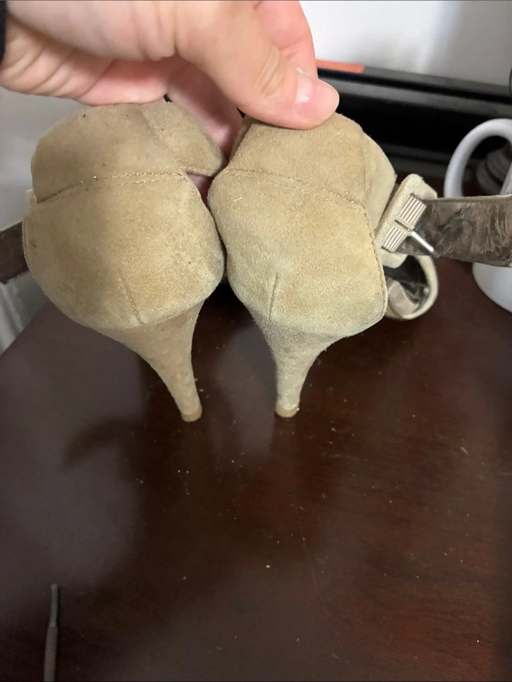 Alfani Tan Suede T-Strap Block Heel Sandals